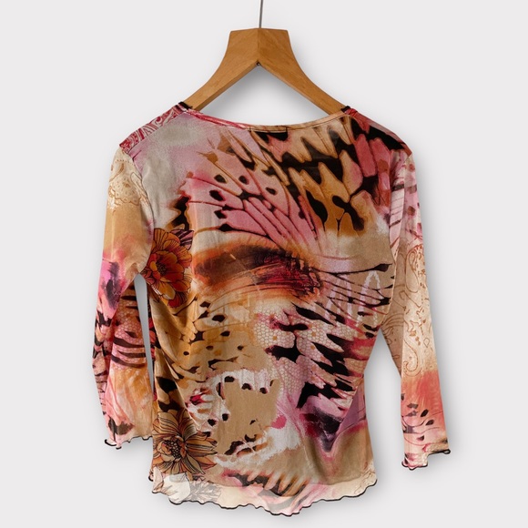James Lakeland Mesh Blouse Top IT 46 UK 14 Floral Coral Red Orange Multi Lettuce - Picture 2 of 9